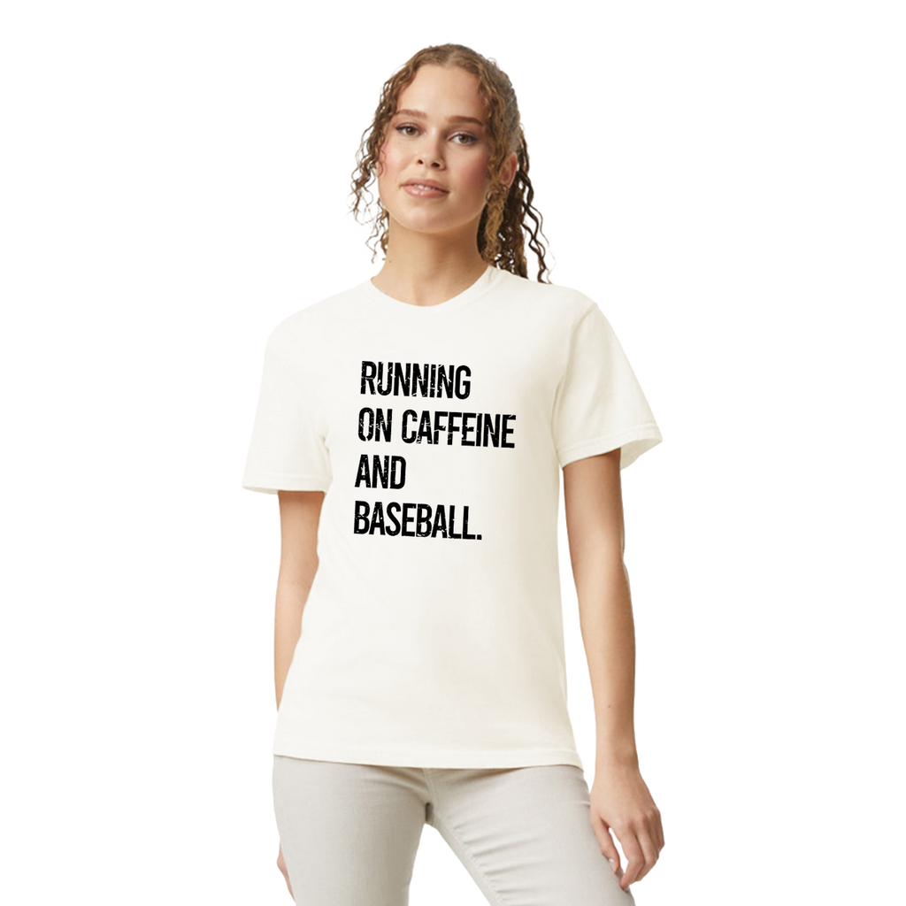 RUNNING ON CAFFINE AND BASEBALL T-SHIRT